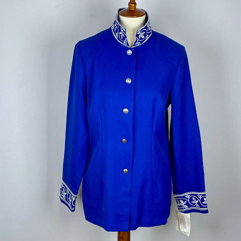 NWT Vtg 90s Helene Blake Long Sleeve Top Sz 12 Royal Blue Silver Formal Event